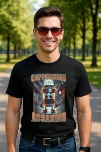 Tricou Barbat Tralalero Tralala cu personajul Italian Brainrot Cappuccino Assassino, Funny Cappuccino Meme (1) - Img 4