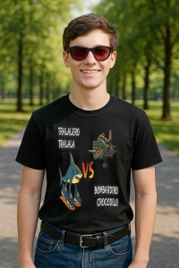 Tricou Barbat Tralalero Tralala cu personajul Tralalero Tralala Brainrot Meme Bombardino Crocodilo Italian
