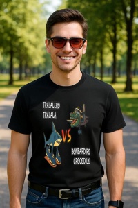 Tricou Barbat Tralalero Tralala cu personajul Tralalero Tralala Brainrot Meme Bombardino Crocodilo Italian - Img 4