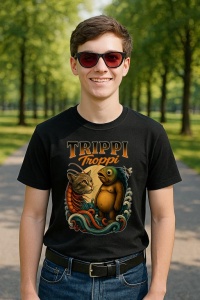 Tricou Barbat Tralalero Tralala cu personajul Trippi Troppi Italian Brainrot Meme cat fish or Bear fish - Img 3