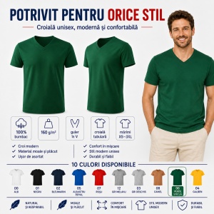 Tricou Bărbat Unisex Malfini 102 cu Guler în V, 100% Bumbac, 160 g/m², Mărimi XS–3XL - Img 7