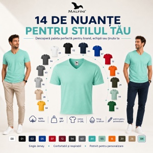 Tricou Bărbați cu Guler în V, 100% Bumbac, Slim Fit, 180 g/m², 14 Culori, Mărimi S–3XL - Img 7