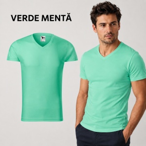 Tricou Bărbați cu Guler în V, 100% Bumbac, Slim Fit, 180 g/m², 14 Culori, Mărimi S–3XL - Img 18