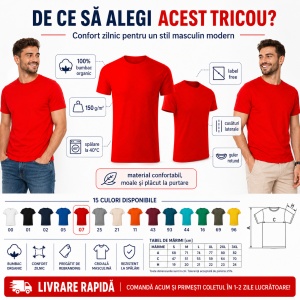 Tricou Bărbați Malfini Gulf 822, 100% Bumbac Organic, 150 g/m², Guler Rotund, Label Free, S–3XL, 15 Culori - Img 2