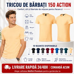Tricou Bărbați Malfini Premium Action, 95% Bumbac, 5% Elastan, Slim Fit, 180 g/m², Guler Rotund, Mărimi S–3XL, 10 Culori - Img 10