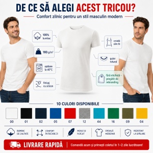 Tricou Bărbați Malfini Viper Free F43, 100% Bumbac, 180 g/m², Slim Fit, Guler Rotund, S–2XL, 10 Culori - Img 2