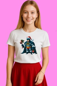 Tricou Batman Christmas Cu Caciula Si Decoratii, din bumbac 100%, tricou alb, Copii | Dama | Barbat - Img 3