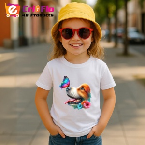Tricou Beagle cu fluture turcoaz si floare roz design artistic Copii | Dama | Barbat Barbat - Img 11