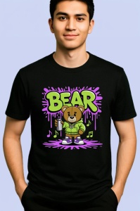 Tricou Bear teddy cu gluga verde si fundal mov Copii | Dama | Barbat, negru - Img 2