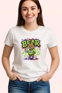 Tricou Bear Teddy cu hanorac verde si note muzicale graffiti Copii | Dama | Barbat Barbat - Img 3