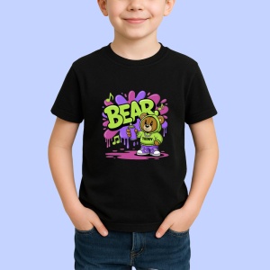 Tricou Bear teddy funky hoodie cu note muzicale Copii | Dama | Barbat, negru - Img 3