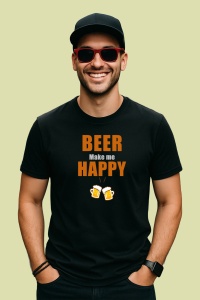 Tricou Beer Make Me Happy, din bumbac 100%, tricou negru, Dama | Barbat - Img 2