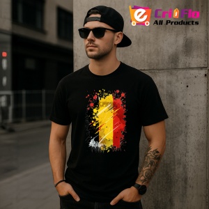 Tricou Belgium Steag Splash Art, Copii | Dama | Barbat, culoare negru