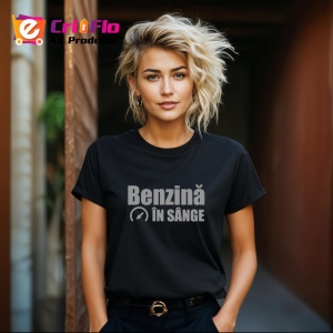 Tricou Benzina In Sange Vitezometru Auto, din bumbac 100%, tricou negru Dama | Barbat - Img 4