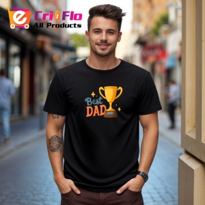 Tricou Best Dad Cupa Trofeu Aurie, din bumbac 100%, tricou negru Barbat - Img 3