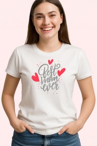 Tricou Best Mom Ever Scris De Mana Cu Inimi, din bumbac 100% , tricou alb pentru Dama
