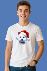 Tricou Bichon Frise Craciun Pufos, din bumbac 100%, tricou alb, Copii | Dama | Barbat - Img 2