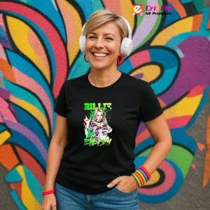 Tricou Billie Eilish - Neon Look, muzica Hip-Hop, Dama | Barbat | Copii, Culoare Negru - Img 13