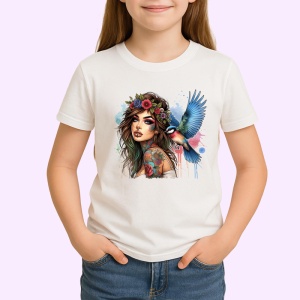 Tricou bird on shoulder tattooed woman, femeie tatuata cu pasare pe umar, Copii | Dama | Barbat - Img 3