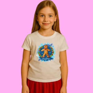 Tricou Biscuit Gingerbread In Cerc Decorativ, din bumbac 100%, tricou alb, Copii | Dama | Barbat - Img 2