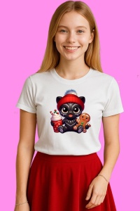 Tricou Black Panther Christmas Chibi Cu Cana Rosie, din bumbac 100%, tricou alb, Copii | Dama | Barbat - Img 3