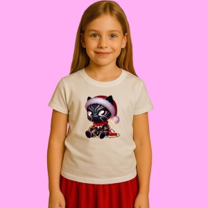 Tricou Black Panther Christmas Cu Cana Si Biscuit, din bumbac 100%, tricou alb, Copii | Dama | Barbat - Img 2