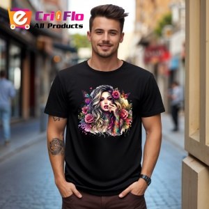 Tricou Blonde floral butterflies girl, fata blonda cu fluturi si flori, Copii | Dama | Barbat , tricou negru - Img 10