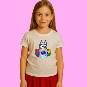 Tricou Bluey Desene Cu Cadouri, din bumbac 100%, tricou alb, Copii | Dama | Barbat - Img 2