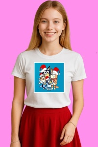 Tricou Bluey Familie Poza De Grup Craciun 2, din bumbac 100%, tricou alb, Copii | Dama | Barbat - Img 3