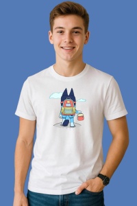 Tricou Bluey Ghiozdan Si Ceasca, din bumbac 100%, tricou alb, Copii | Dama | Barbat - Img 3