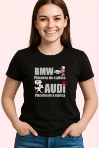 Tricou Bmw Audi Mesaj Funny, din bumbac 100%, tricou negru, Dama | Barbat
