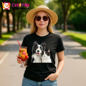 Tricou Border Collie si pisica alb negru dragoste si armonie Copii | Dama | Barbat, negru - Img 10