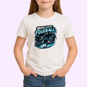 Tricou Born To Play Football Jucator Teren V2, din bumbac 100% , tricou alb pentru Copii | Dama | Barbat - Img 2