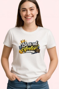 Tricou Bossul Cifrelor Mesaj Amuzant Contabilitate Gri, din bumbac 100% , tricou alb pentru Copii | Dama | Barbat - Img 3