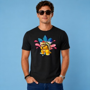 Tricou Bowser Super Mario Logo Splash Roz Urban Gaming Art, din bumbac 100%, tricou negru, Copii | Dama | Barbat - Img 2