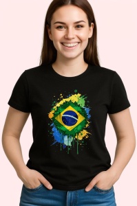 Tricou Brazil Steag Splash Art, Copii | Dama | Barbat, culoare negru - Img 4