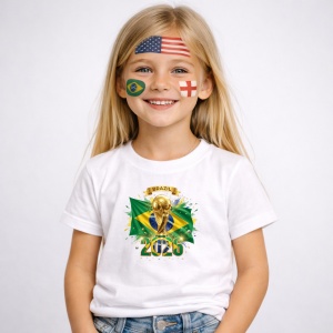Tricou Brazil World Cup 2026 Fifa V2, din bumbac 100%, tricou alb, Copii | Dama | Barbat