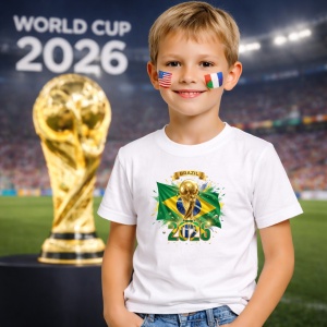 Tricou Brazil World Cup 2026 Fifa V2, din bumbac 100%, tricou alb, Copii | Dama | Barbat - Img 5