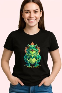 Tricou Broasca Verde Poligonala Arta, Copii | Dama | Barbat, culoare negru - Img 4