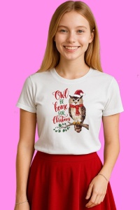 Tricou Bufnita Cu Caciula I Will Be Home For Christmas, din bumbac 100%, tricou alb, Copii | Dama | Barbat - Img 1