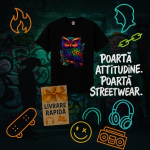Tricou Bufnita stil curcubeu Negru, Copii | Dama | Barbat - Img 12