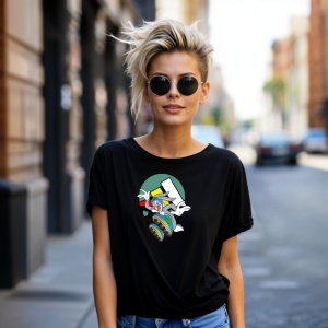 Tricou Bugs Bunny Happy Tricou Negru - Copii | Dama | Barbat - Img 8