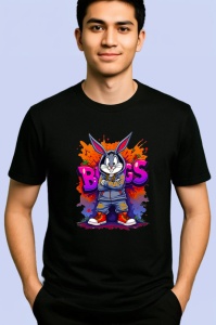 Tricou Bugs Bunny in hanorac inchis cu text BOSS graffiti Copii | Dama | Barbat, negru - Img 2