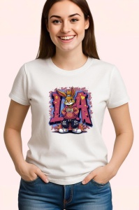 Tricou Bugs Bunny in hanorac mov pe fundal splash rosu-albastru Copii | Dama | Barbat - Img 3