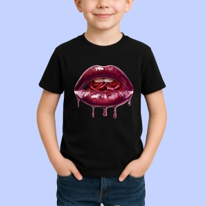 Tricou Buze alb-violet cu trandafiri asortati, Lip gloss, Copii | Dama, culoare negru - Img 3