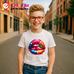 Tricou Buze bordo cu trandafir rosu, Lip gloss, Copii | Dama - Img 11