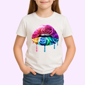 Tricou Buze cu trandafir roz si stropi mov, Lip gloss, Copii | Dama - Img 2