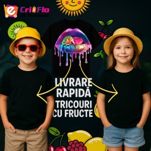 Tricou Buze cu trandafir roz si stropi mov, Lip gloss, Copii | Dama, culoare negru - Img 19