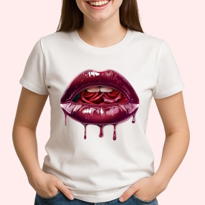 Tricou Buze femeie bordo cu trandafir rosu, Lip gloss, Copii | Dama