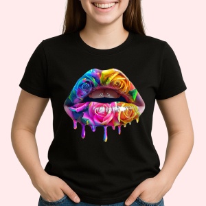 Tricou Buze femeie capsuni si portocala, Lip gloss, Copii | Dama, culoare negru - Img 3